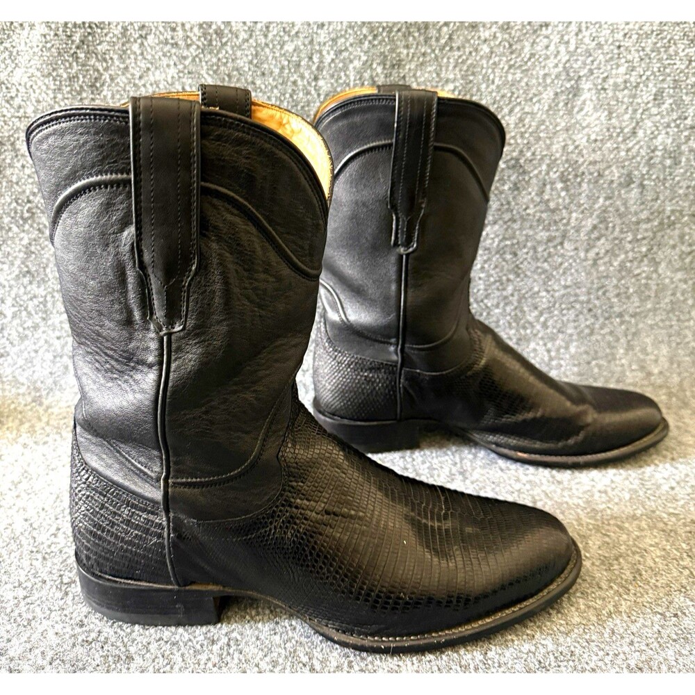 Tecovas The Nash Black Lizard Roper Cowboy Boots 10.5EE Wide Western Exotic 1007